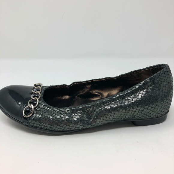 AGL Ballet Flats Shoes 5 35 Black Cap Chain Italy Women Attilio Snakeskin Silver - Picture 4 of 8